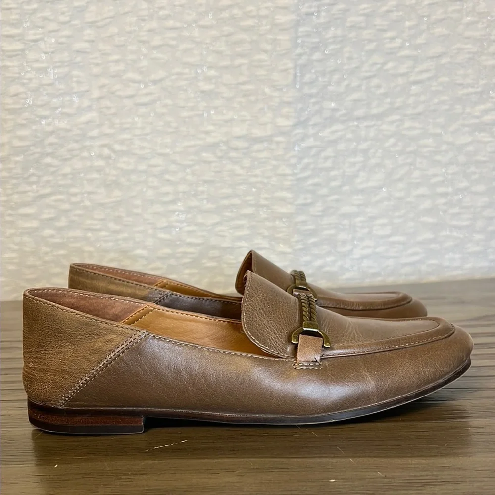 PATRICIA NASH FIA TAUPE LEATHER HORSE BIT LOAFERS 6